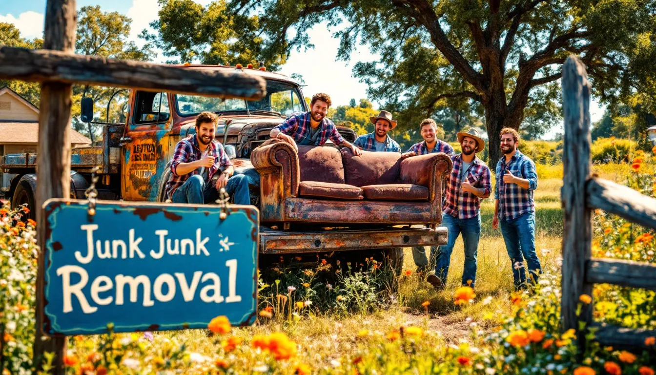 An overview of junk removal services in Denton, Texas, showcasing a team at work.