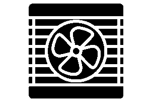 new Black and white icon of an air conditioning unit with a large fan in the center and horizontal grille lines, commonly seen near portable toilets Seneca for climate control.